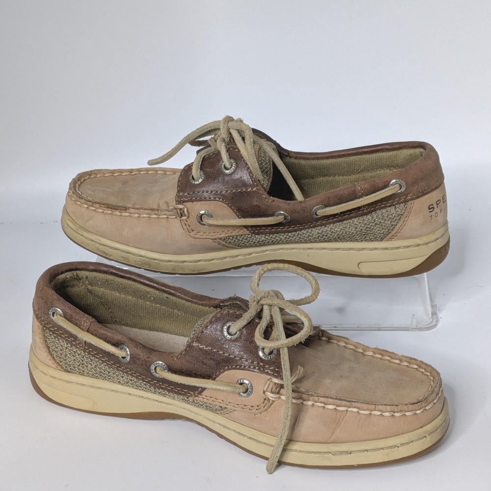 Sperry Top-Sider Womens 5.5M Boat Shoes Tan Brown Leather Lace Up Casual